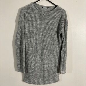 Unbranded Tunic Sweater Womens S Grey Marled Knit Kangaroo Pocket